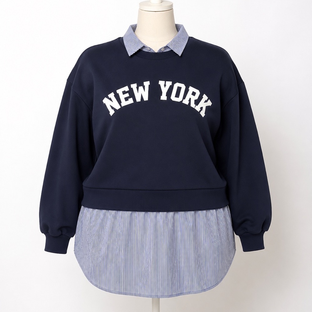 NWT Anthropologie En Elly New York Graphic Layered Collar Sweatshirt Dress L